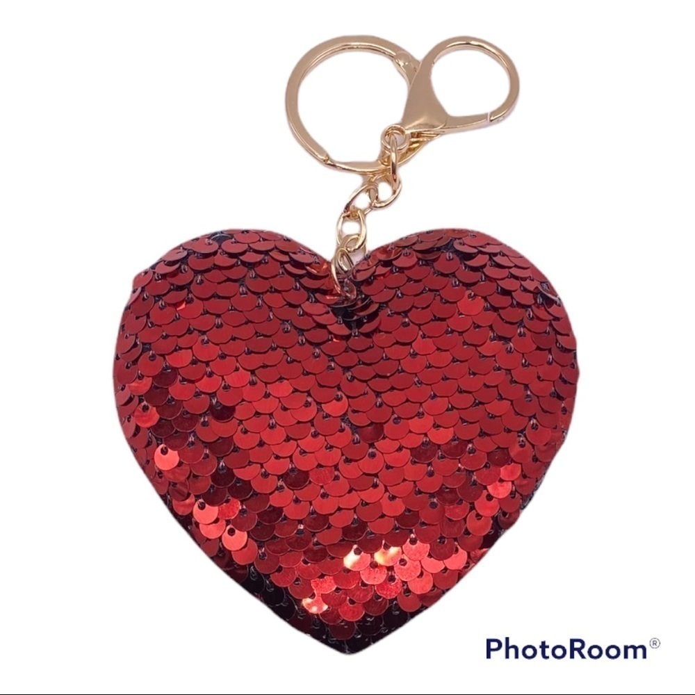 Red Sequin Heart Key Ring Holder / Key Chain